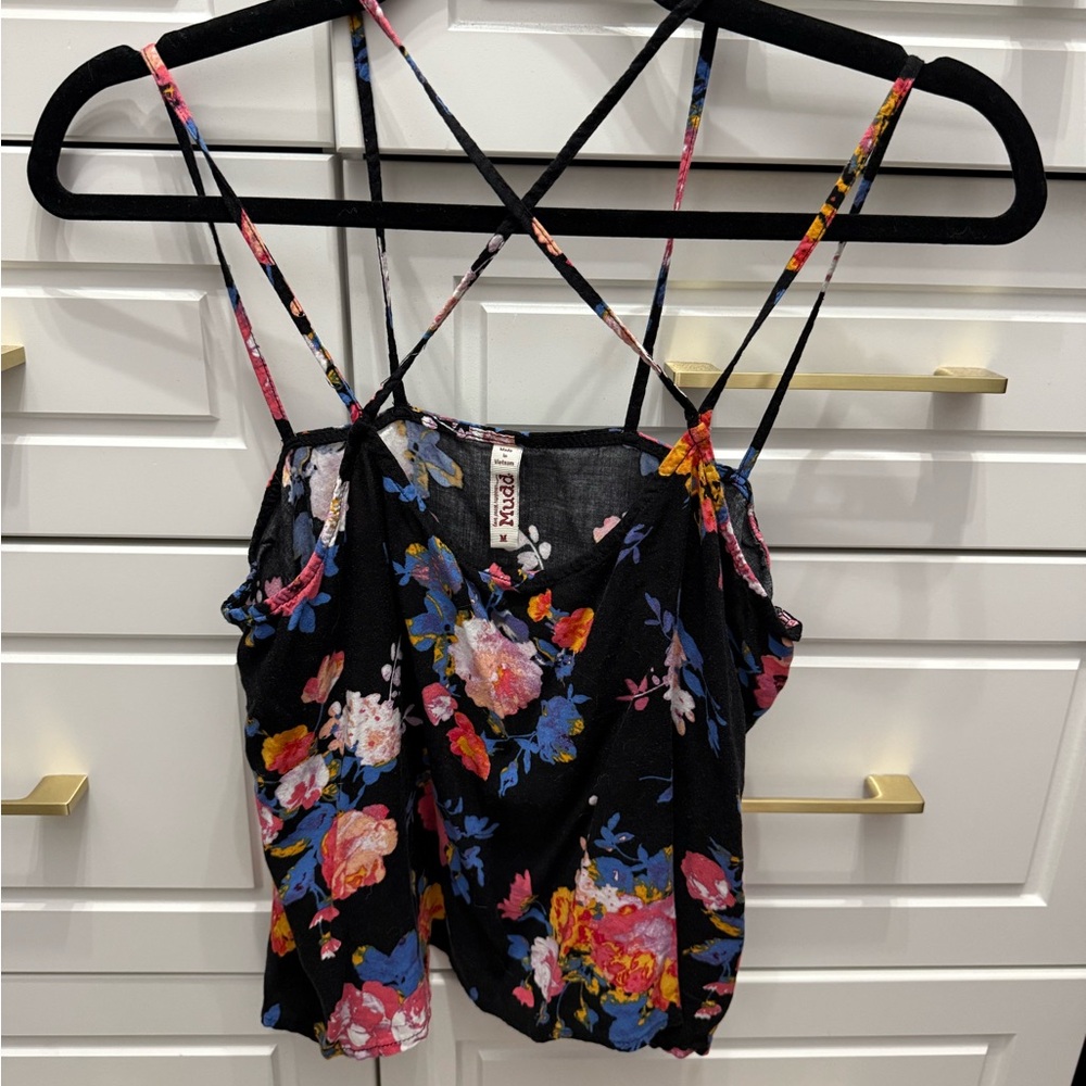 Floral Black Spaghetti Strap Top